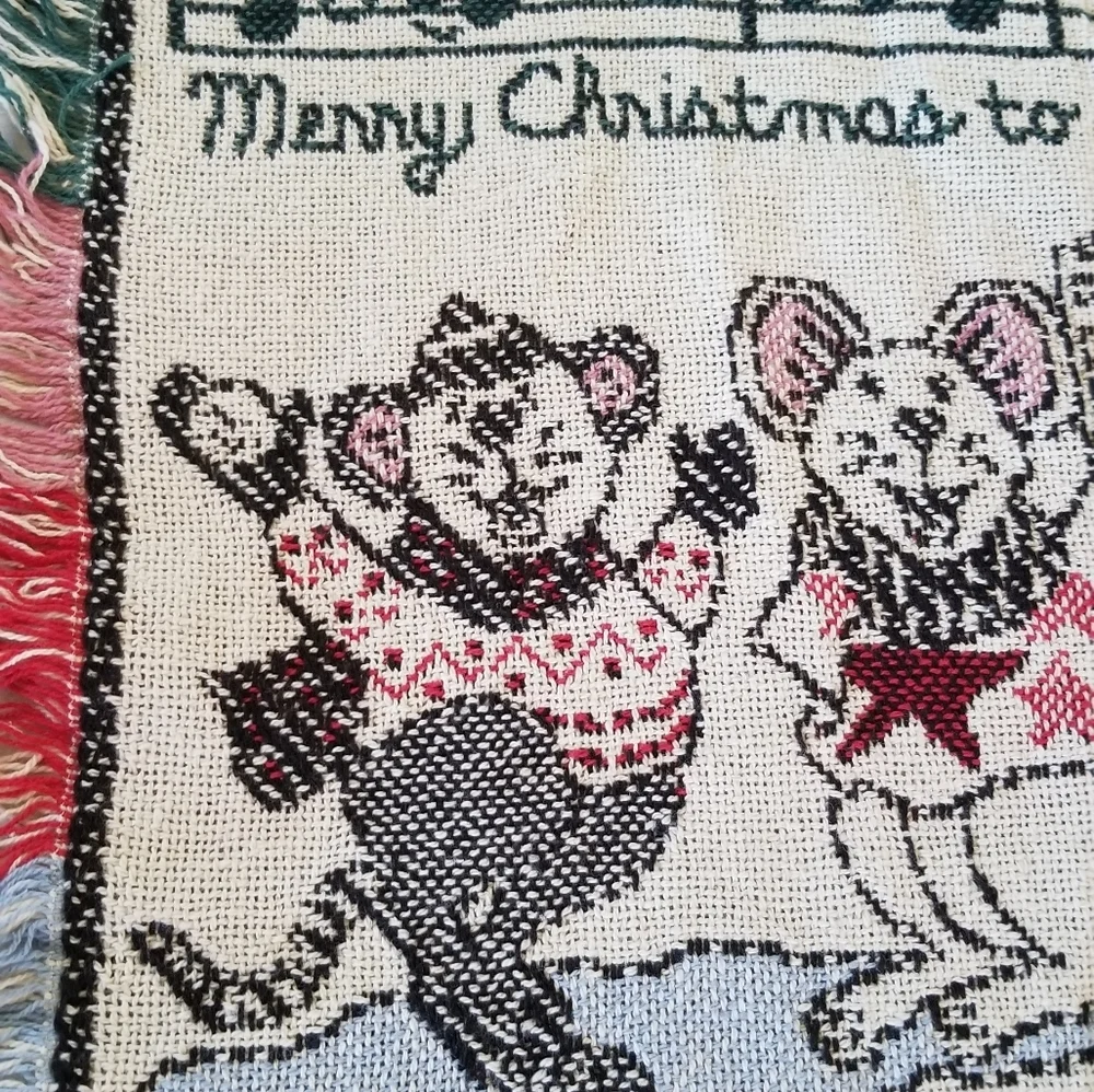 Merry Christmas mouse cream afgan throw tapestry 49 x 61 inches